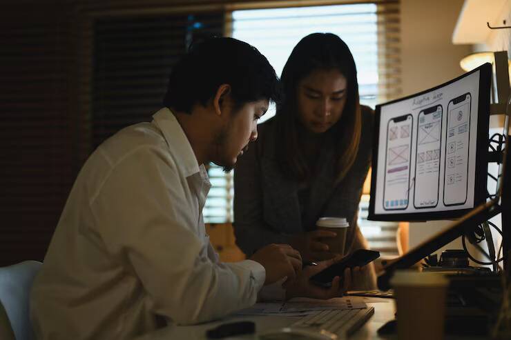 creative-mobile-app-developers-in-perth-working-on-a-software-project-reviewing-ui-ux-design